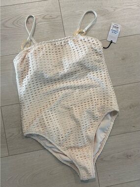 Shade & Shore Cream One-Piece Swimsuit with Textured Overlay